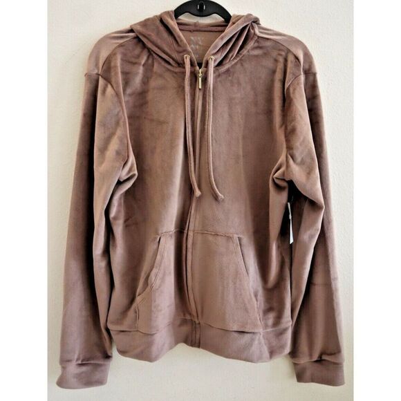 New York & Company 2983-482 Women's Sz XL Brown Velour Hooded Zip-Front Jacket - Picture 1 of 10
